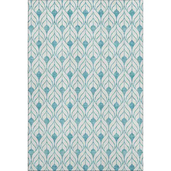 Teal And Ivory Geometric Washable Area Rug With UV Protection Photo 1