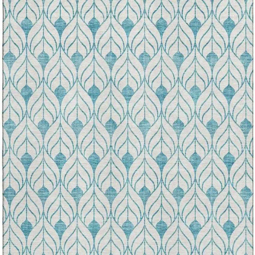 Teal And Ivory Geometric Washable Area Rug With UV Protection Photo 3