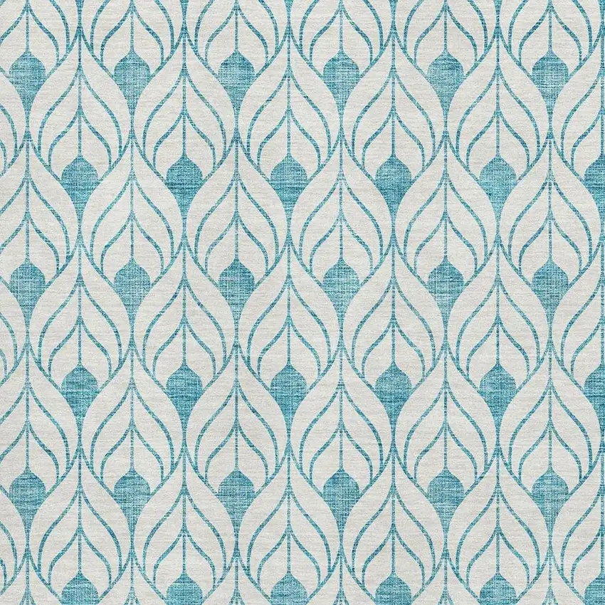 Teal And Ivory Geometric Washable Area Rug With UV Protection Photo 2