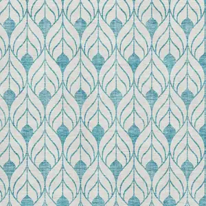 Photo of Teal And Ivory Geometric Washable Area Rug With UV Protection