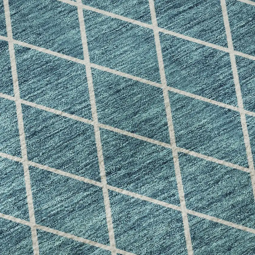 Teal And Ivory Geometric Washable Area Rug With UV Protection Photo 8