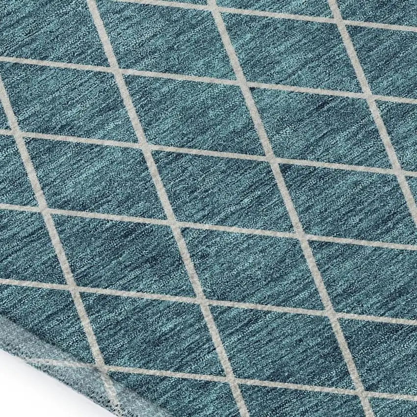 Teal And Ivory Geometric Washable Area Rug With UV Protection Photo 2