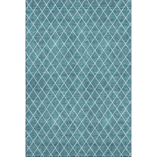 Teal And Ivory Geometric Washable Area Rug With UV Protection Photo 5