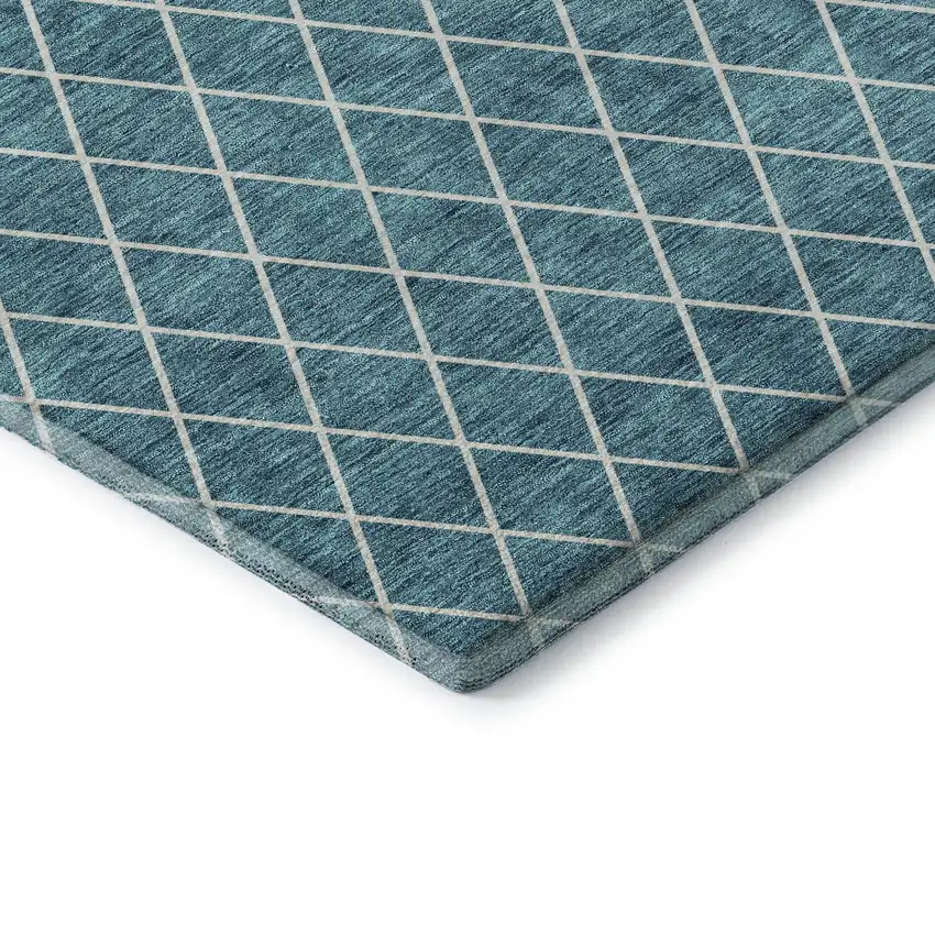 Teal And Ivory Geometric Washable Area Rug With UV Protection Photo 1