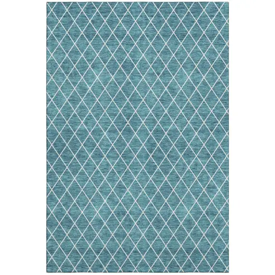 Teal And Ivory Geometric Washable Area Rug With UV Protection Photo 7