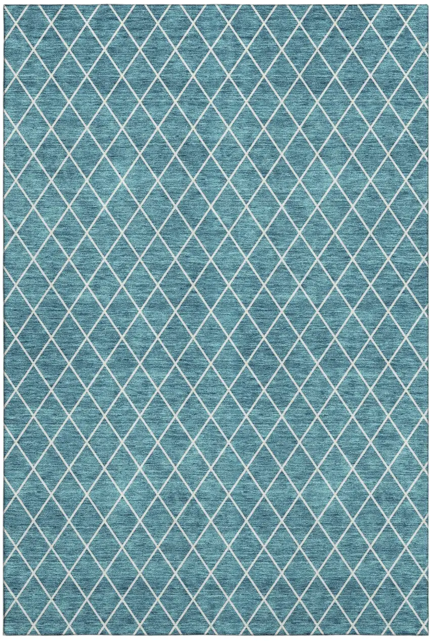 Teal And Ivory Geometric Washable Area Rug With UV Protection Photo 7
