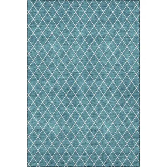 Teal And Ivory Geometric Washable Area Rug With UV Protection Photo 6