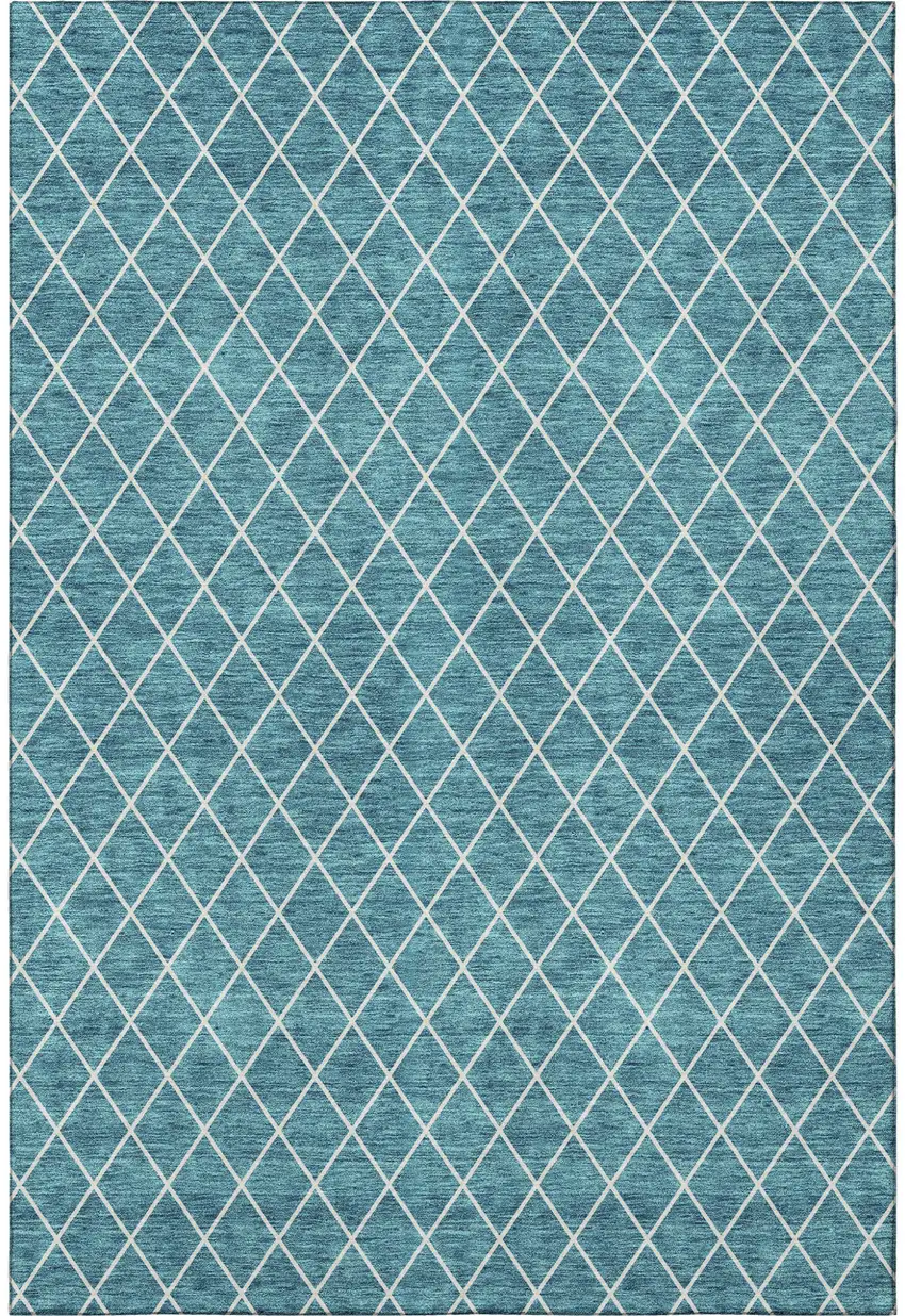 Teal And Ivory Geometric Washable Area Rug With UV Protection Photo 6