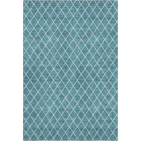 Teal And Ivory Geometric Washable Area Rug With UV Protection Photo 6