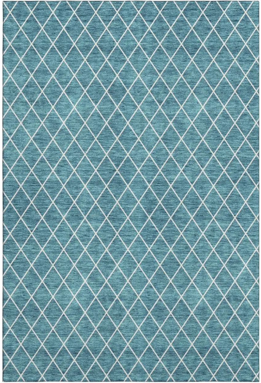 Teal And Ivory Geometric Washable Area Rug With UV Protection Photo 6