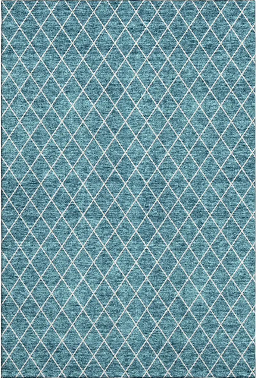 Teal And Ivory Geometric Washable Area Rug With UV Protection Photo 5