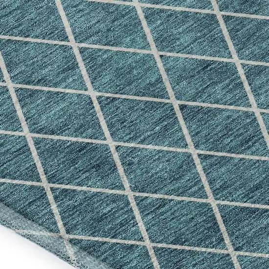Teal And Ivory Geometric Washable Area Rug With UV Protection Photo 2