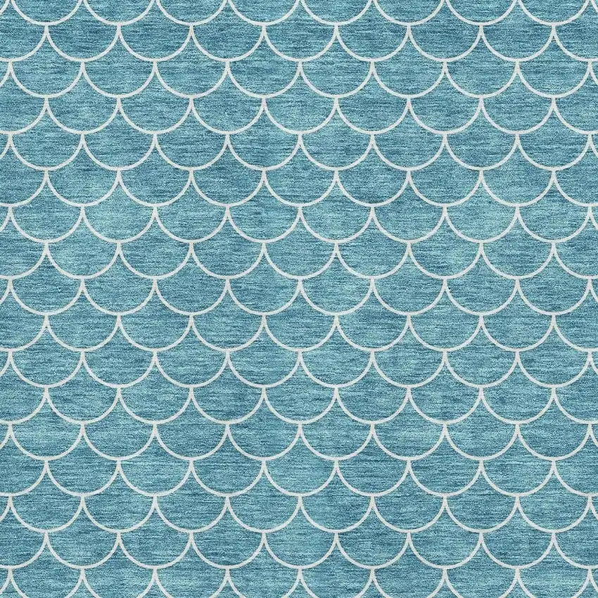 Teal And Ivory Geometric Washable Area Rug With UV Protection Photo 2