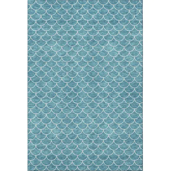 Teal And Ivory Geometric Washable Area Rug With UV Protection Photo 3