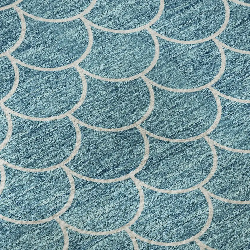 Teal And Ivory Geometric Washable Area Rug With UV Protection Photo 9