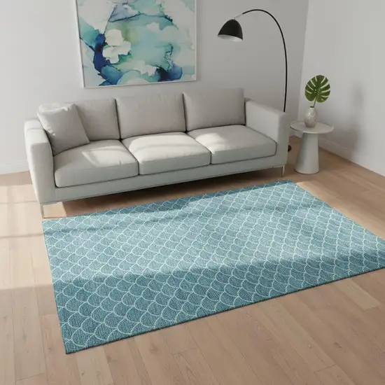 Teal And Ivory Geometric Washable Area Rug With UV Protection Photo 2