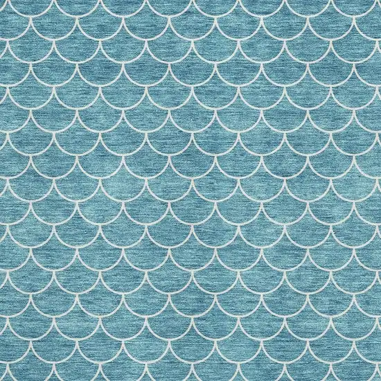 Teal And Ivory Geometric Washable Area Rug With UV Protection Photo 2