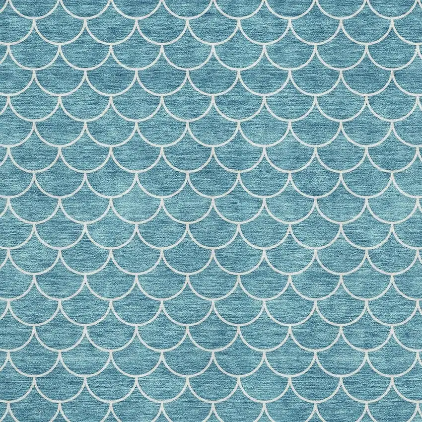 Teal And Ivory Geometric Washable Area Rug With UV Protection Photo 2