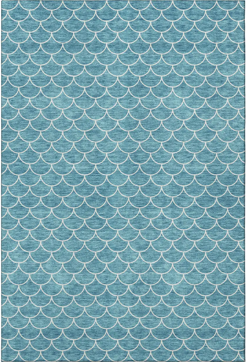 Teal And Ivory Geometric Washable Area Rug With UV Protection Photo 4