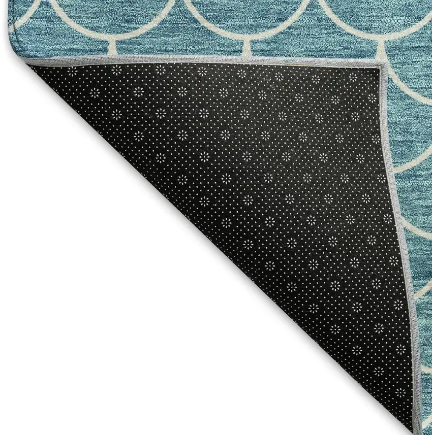 Teal And Ivory Geometric Washable Area Rug With UV Protection Photo 6
