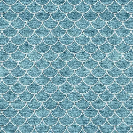 Teal And Ivory Geometric Washable Area Rug With UV Protection Photo 2