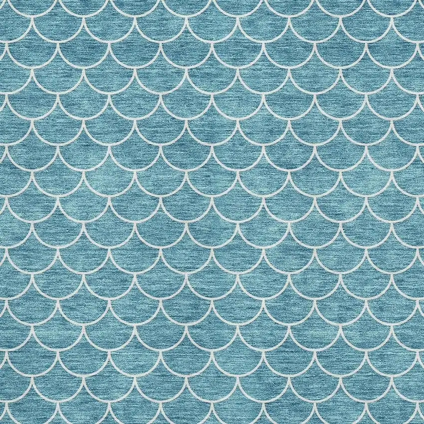 Teal And Ivory Geometric Washable Area Rug With UV Protection Photo 2