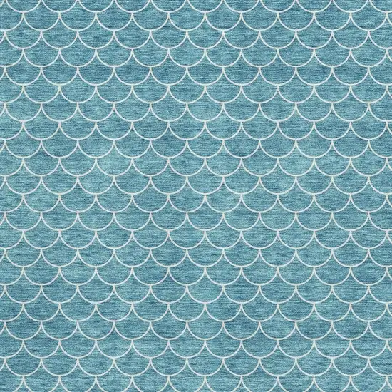 Teal And Ivory Geometric Washable Area Rug With UV Protection Photo 2
