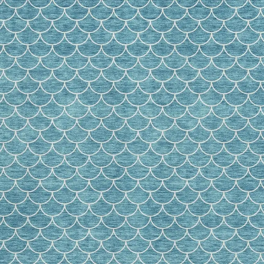 Teal And Ivory Geometric Washable Area Rug With UV Protection Photo 2