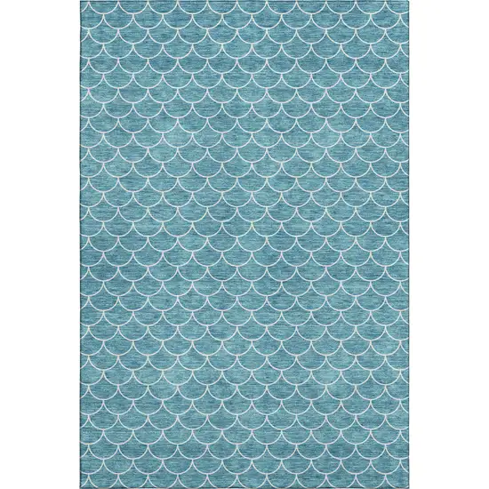 Teal And Ivory Geometric Washable Area Rug With UV Protection Photo 1