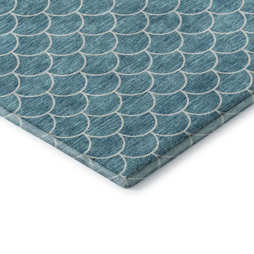 Teal And Ivory Geometric Washable Area Rug With UV Protection Photo 7