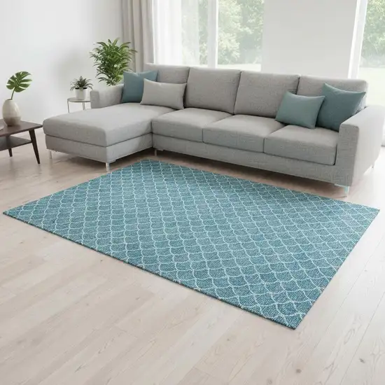 Teal And Ivory Geometric Washable Area Rug With UV Protection Photo 2
