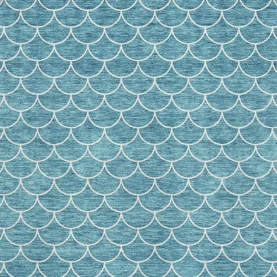 Teal And Ivory Geometric Washable Area Rug With UV Protection Photo 2