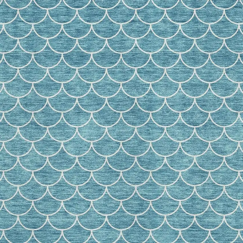 Teal And Ivory Geometric Washable Area Rug With UV Protection Photo 2
