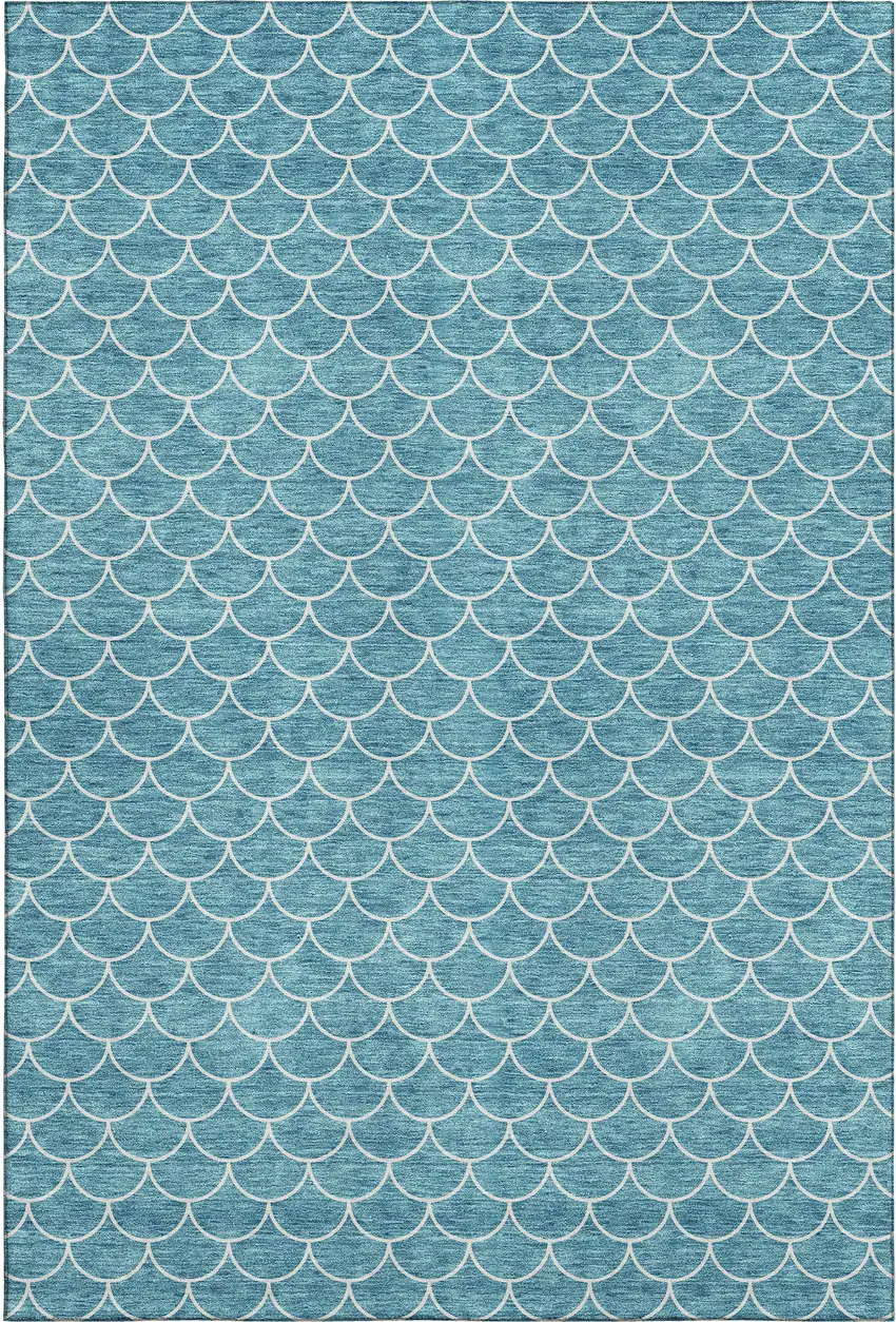 Teal And Ivory Geometric Washable Area Rug With UV Protection Photo 1