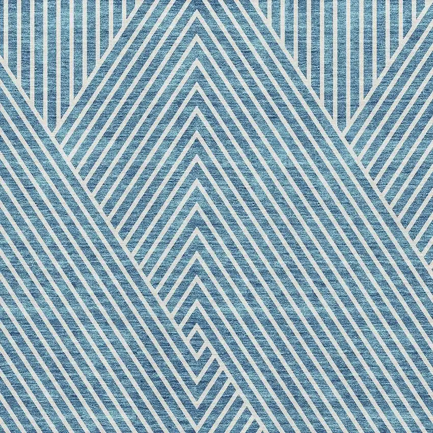 Teal And Ivory Geometric Washable Area Rug With UV Protection Photo 2