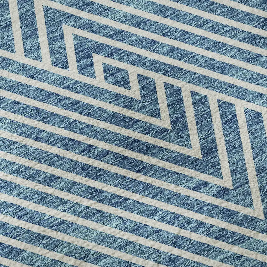Teal And Ivory Geometric Washable Area Rug With UV Protection Photo 9