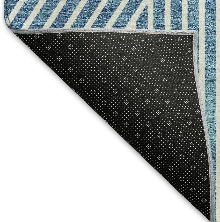 Teal And Ivory Geometric Washable Area Rug With UV Protection Photo 6