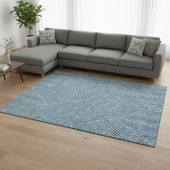 Teal And Ivory Geometric Washable Area Rug With UV Protection Photo 2