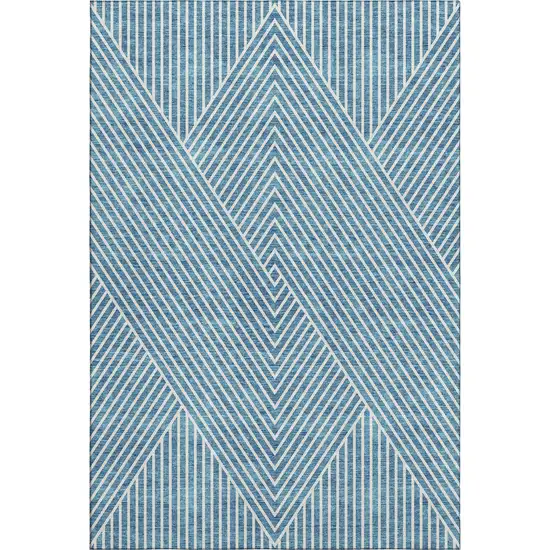 Teal And Ivory Geometric Washable Area Rug With UV Protection Photo 1
