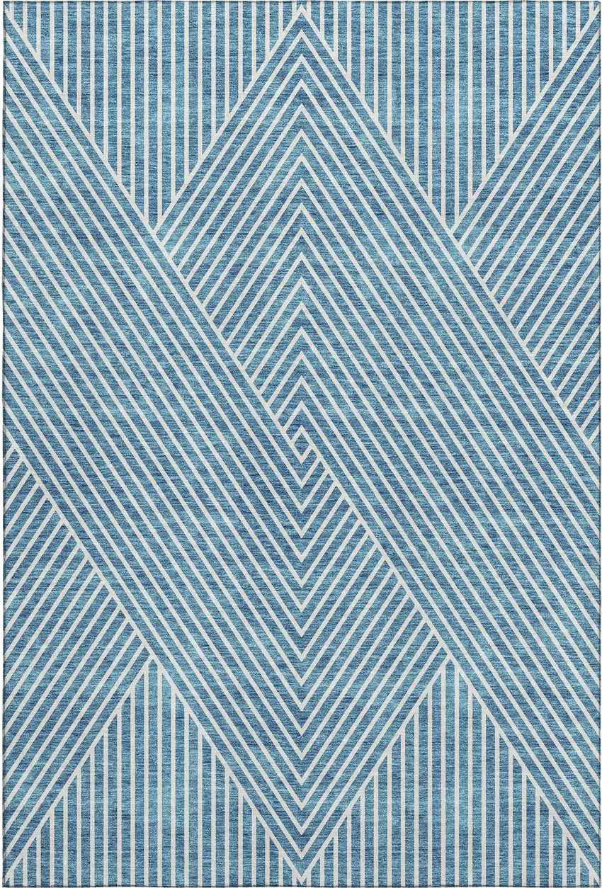 Teal And Ivory Geometric Washable Area Rug With UV Protection Photo 1