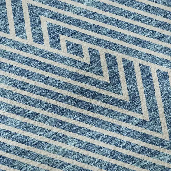 Teal And Ivory Geometric Washable Area Rug With UV Protection Photo 9