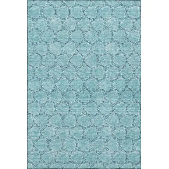 Teal And Ivory Geometric Washable Area Rug With UV Protection Photo 2