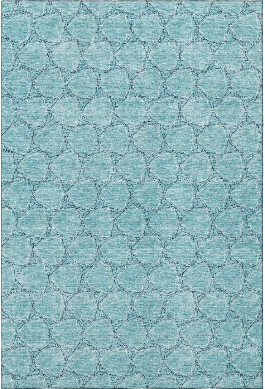 Teal And Ivory Geometric Washable Area Rug With UV Protection Photo 2