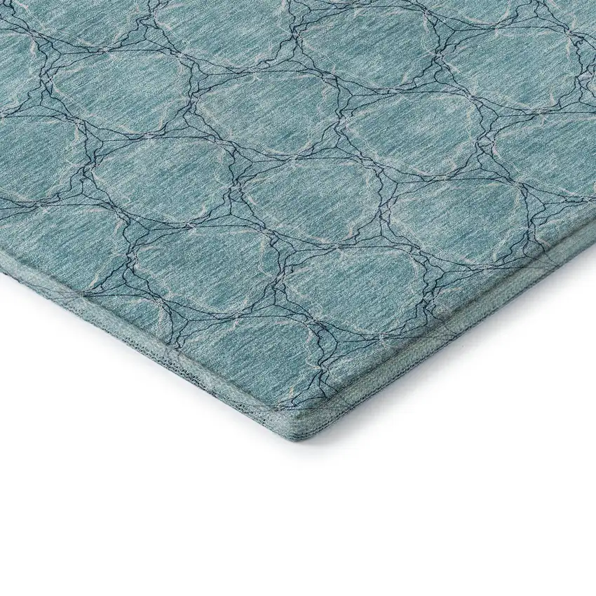 Teal And Ivory Geometric Washable Area Rug With UV Protection Photo 6
