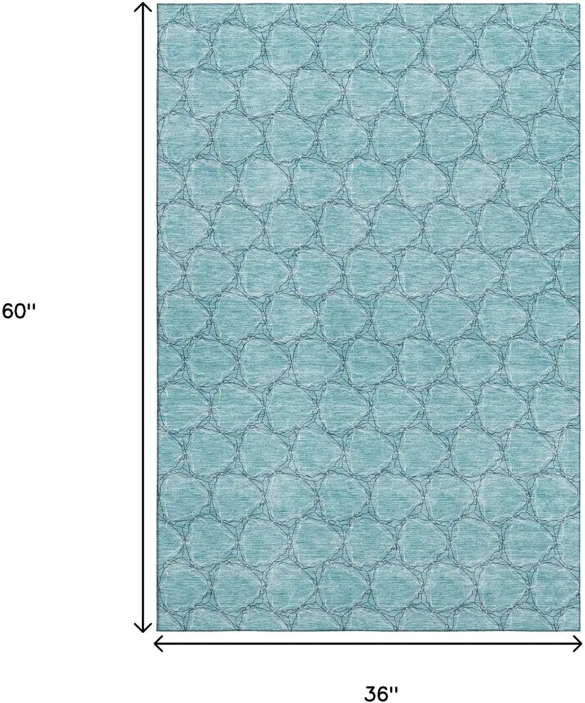Teal And Ivory Geometric Washable Area Rug With UV Protection Photo 9