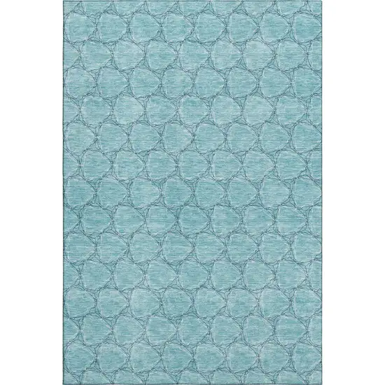 Teal And Ivory Geometric Washable Area Rug With UV Protection Photo 1