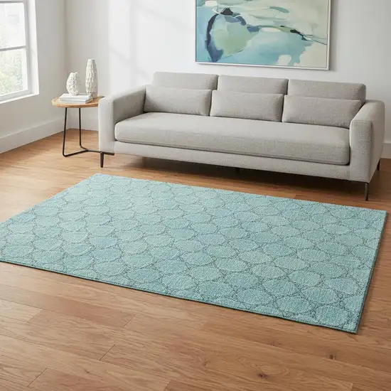 Teal And Ivory Geometric Washable Area Rug With UV Protection Photo 2