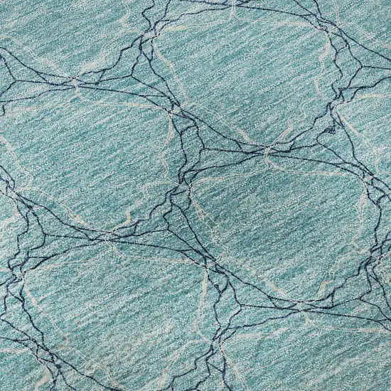 Teal And Ivory Geometric Washable Area Rug With UV Protection Photo 9