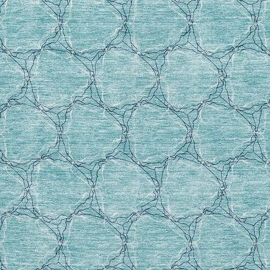 Teal And Ivory Geometric Washable Area Rug With UV Protection Photo 2