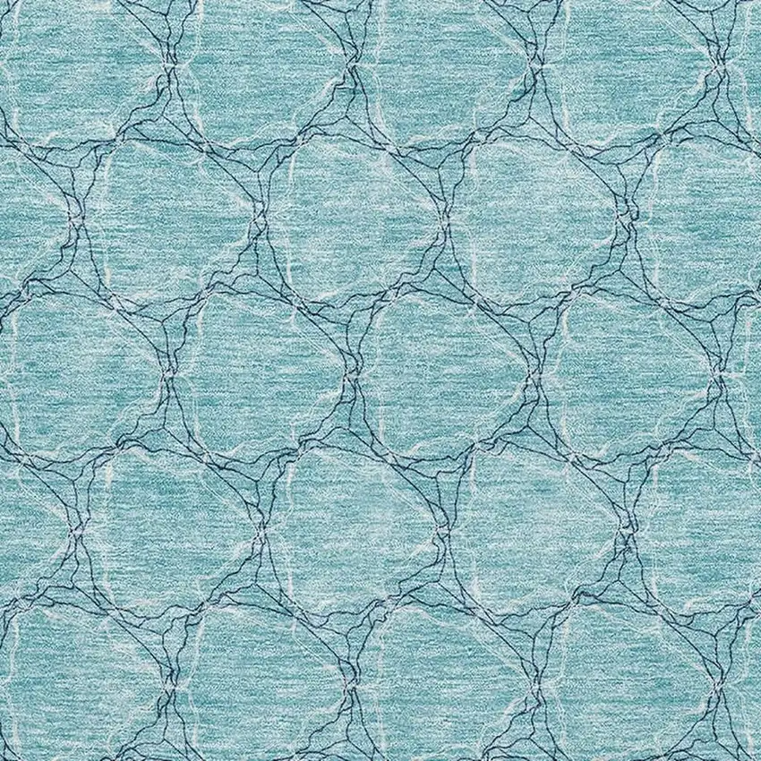 Teal And Ivory Geometric Washable Area Rug With UV Protection Photo 2